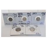 1871, 1891, 1897, 1899 and 1900 Canada Nickels
