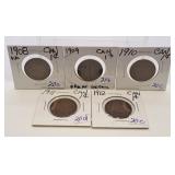 1908, 1909, 1910, 1911 and 1912 Canada Pennies