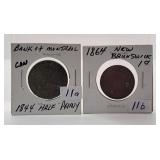 1844 Canada Bank of Montreal Half Penny and 1864