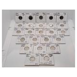 Twenty Four Canada Dimes. Various Years Between
