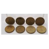 Eight Mexico One Hundred Pesos Coins. Various