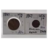 1847 and Rare 1867 U.S.A. Pennies