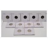 Eleven Uncirculated Canada Dimes. Various Years