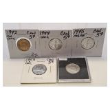 Five Canada Nickels Starting in the Year 1942.