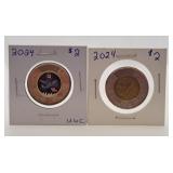 Pair of 2024 Canada Two Dollar Coins Celebrating