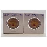 Pair of 2025 Canada Two Dollar Coins Honoring the