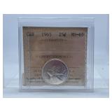 ICCS Graded Mint State 1965 Canada Quarter