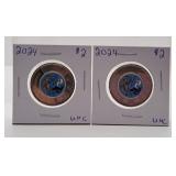 Pair of Uncirculated 2024 Two Dollar Coins