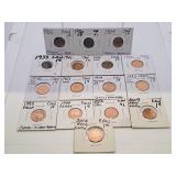 Sixteen Canada Pennies Starting in the Year 1921.
