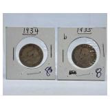 1934 and 1935 Canada Quarters