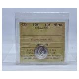 ICCS Graded Mint State 1967 Canada Dime