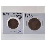 1699 and 1763 British Colonial Half Pennies