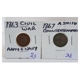 1863 U.S.A. Civil War Army & Navy Token and 1867