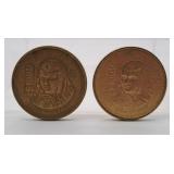 Pair of 1988 Mexico One Thousand Pesos Coins