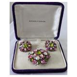 Vintage Made in Austria Crystal Brooch & Earring
