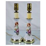 Pair of Vintage Porcelain Floral Lamps - 12.5'H