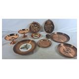 Assortment of Brass Dishes. Plates, Jelly Molds,