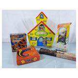 Vintage Bingo Game, Recorder. Clown Musical Doll,