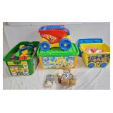 John deere tub and 2 tubs of mega blocks, and