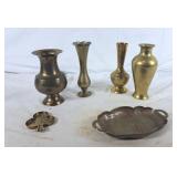 Assortment of Vintage Brass Vase & Brass Trays