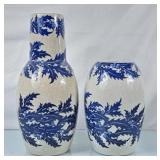 Pair of Cobalt Leaves Vases - Tallest is 17.5'H