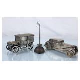 Pewter Car Banks & Small Vintage Oil Can