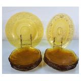 Vintage Amber Glass Serving Pieces & Side Plates