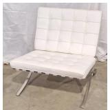 Barcelona style lounge chair; white leather-like