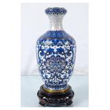 Beautiful Blue & White Cloisonne Vase w/Footed