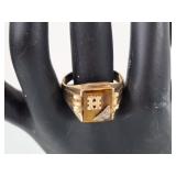 10K Tigers Eye Signet ring with 1 tested diamond.
