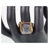 10K Hematite Intaglio Carving Ring. Size 8.5