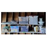 2 shelves: candles, dvd player untested, bins,