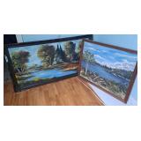 Two Large Oil on Canvas Paintings - Largest is