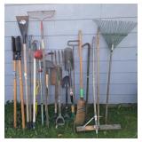 Shovels, boom, wrecking bar, post hole digger,