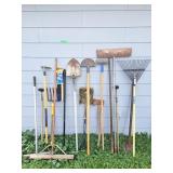 Garden Tool lot shovel, scraper, axe, magnets.
