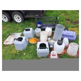 Grouping of feeders, cage, heat lamps