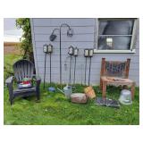 Hanging planters, torch lights, plastic