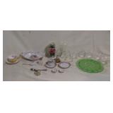 Tea Service With Green Plate, Crystal  Glass,