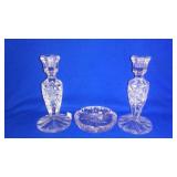 Crystal Candle Holders And Ashtray