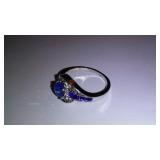 Women Blue Sapphire Alloy Engagement Ring Sz 9