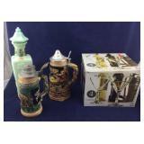 Vintage Decanter, Beer steins, And Martini Glasses