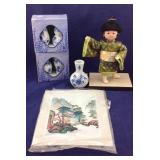 Delft and Chinese Vases and Doll and Art