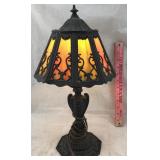 Vintage Iron and Stained Glass Lamp