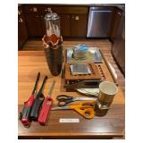 Assorted Household Items: Scissors, Lighters, Vase, and More