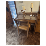Wooden Vanity Desk with a Glass Top & Matching Chair