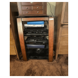 Wooden & Glass Audio Equipment Cabinet & Contents