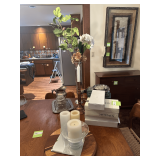 Contents on Table, Candles, Silver Pieces, Faux Fruit & More