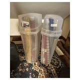 Two Wrapping Paper Storage Containers & Contents