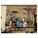Contents on Pegboard Featuring Tools, Shop Supplies & More