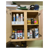 Contents of Cabinet Featuring Wood Finish, Rustoleum & More